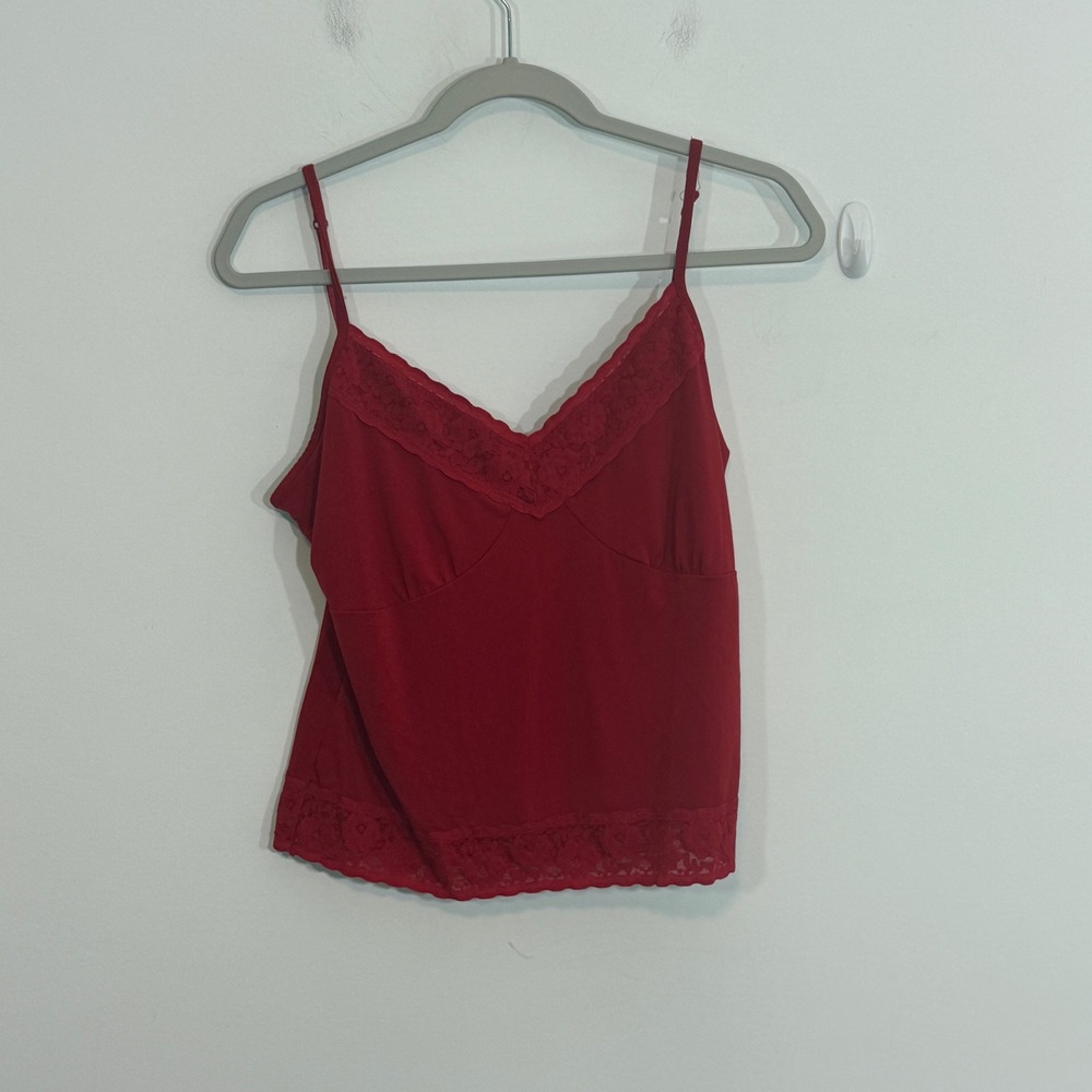 Chapter One Womens Camisole L Red Lace Trim Built In Bra Y2K Romantic Coquette